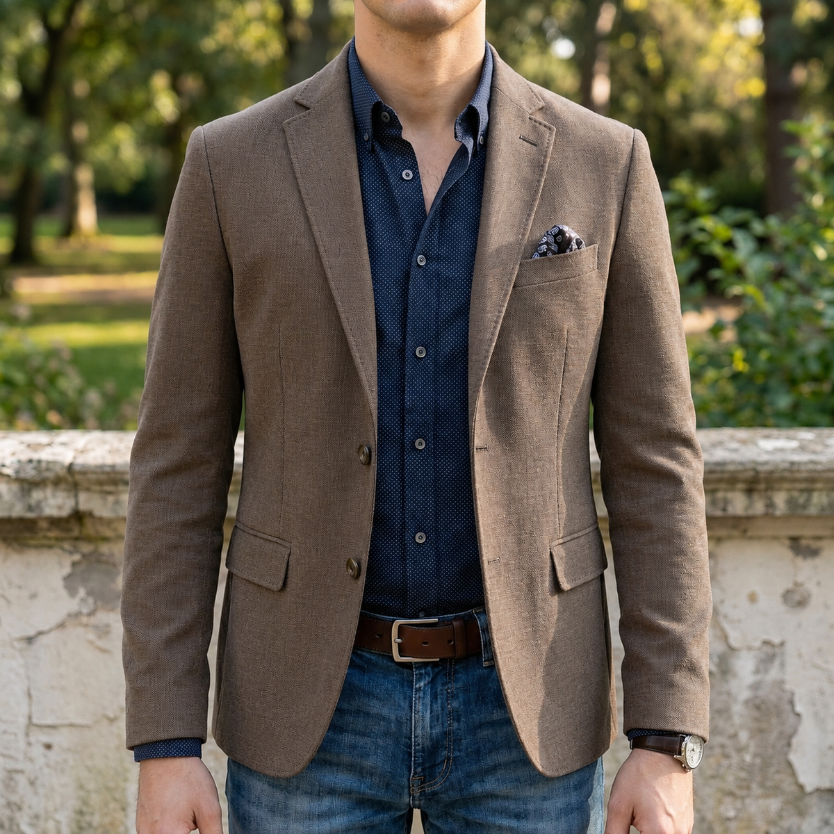 Men's slim-fit notch lapel blazer in chestnut brown — alternate view