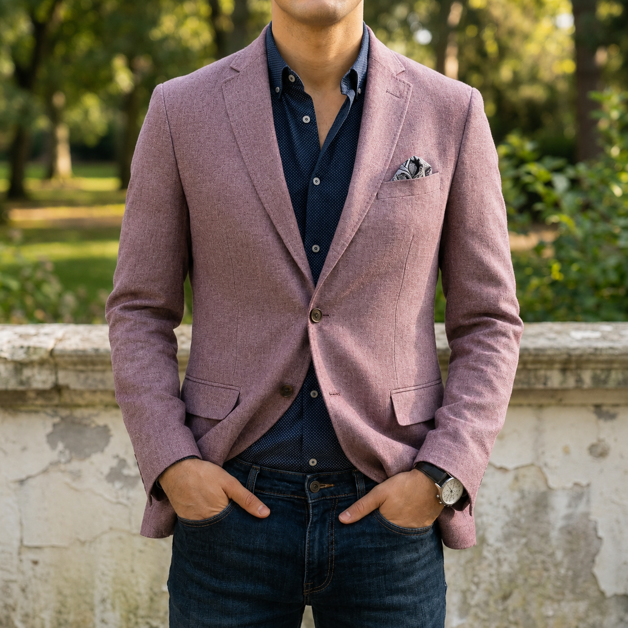 Men's slim-fit notch lapel blazer in dusty rose — additional view