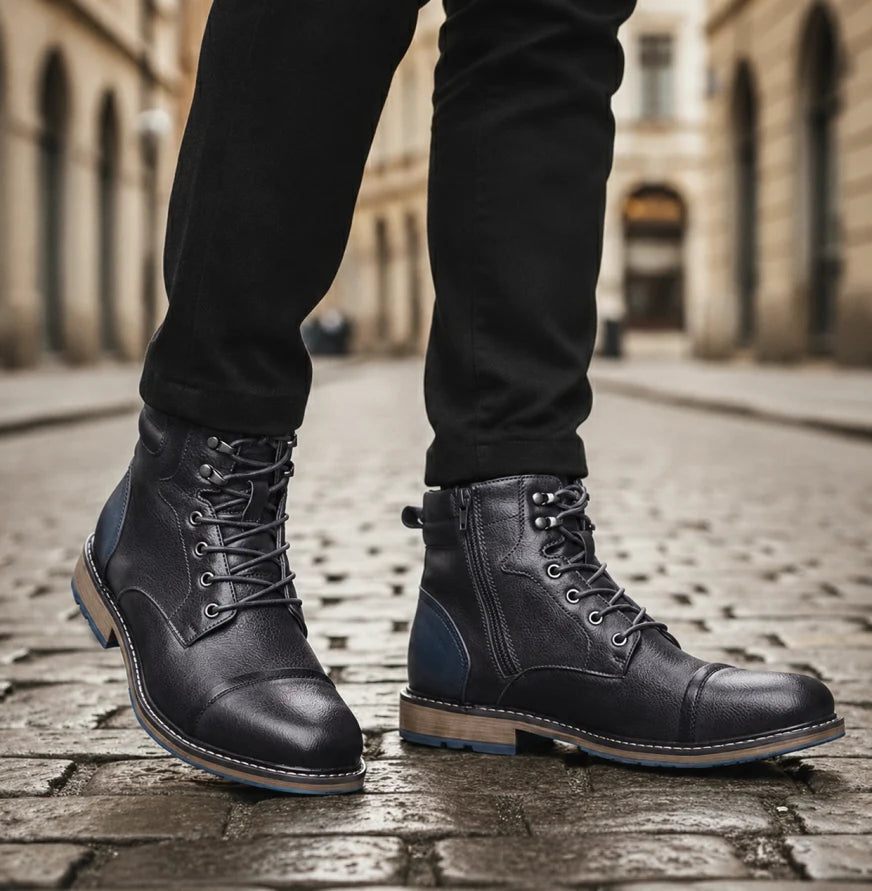 Men's cushioned leather lace-up boots in black — additional view