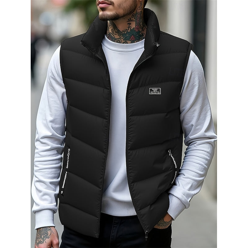 Men's quilted zip puffer vest in black — additional view