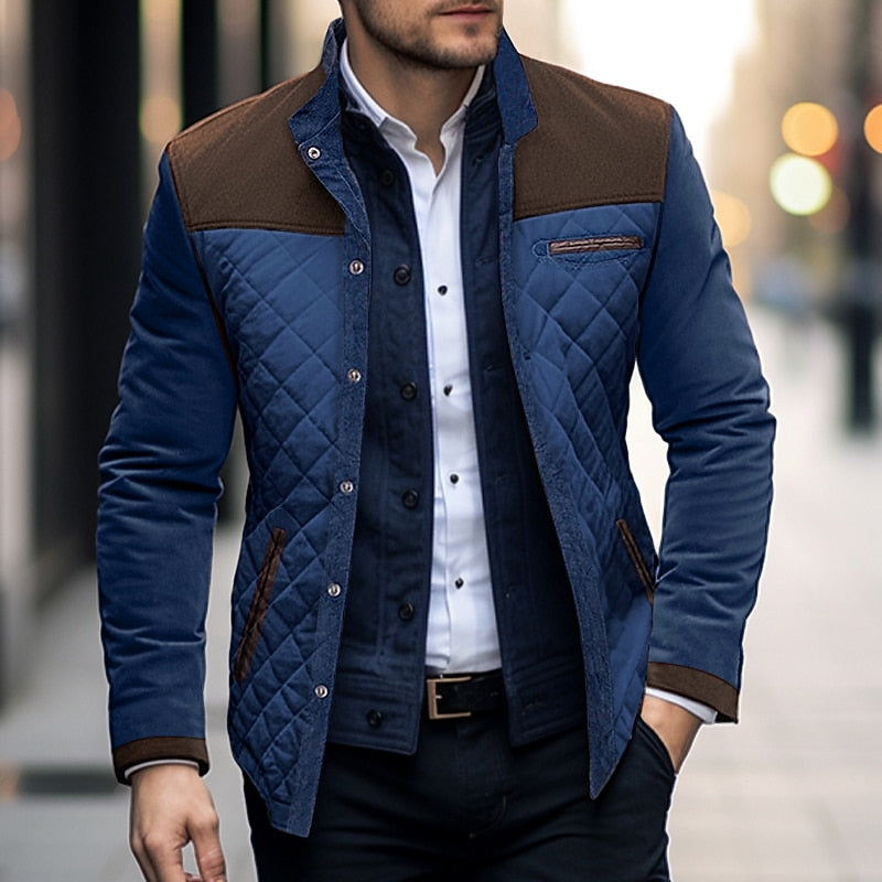 Men's color block quilted jacket in brown