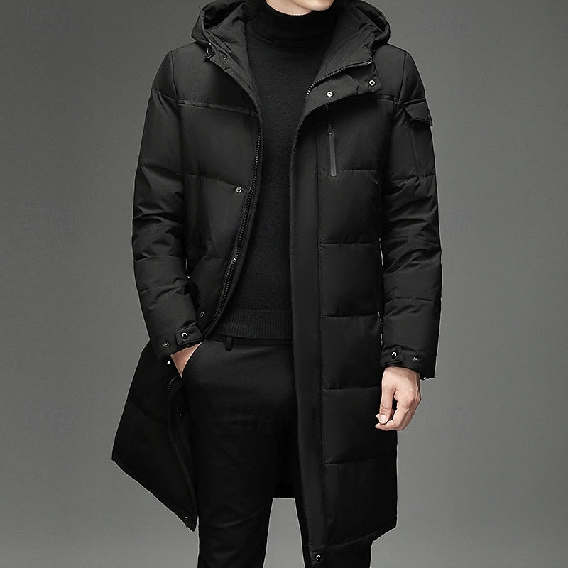 Men's hooded long winter coat in black — additional view