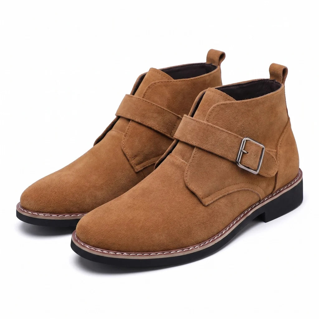 Men's suede buckle strap chelsea boots in brown — additional view