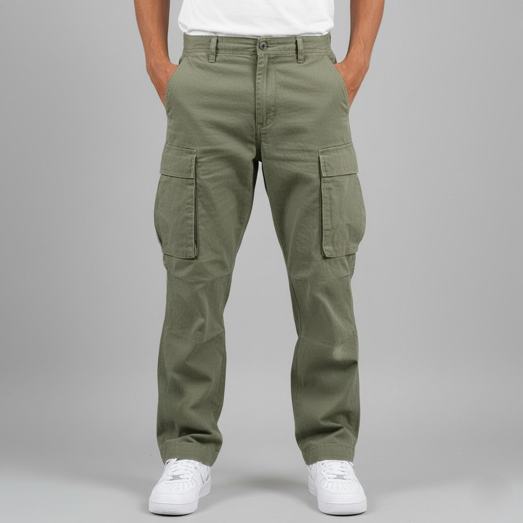 Men's relaxed-fit cargo pants in dark green — additional view