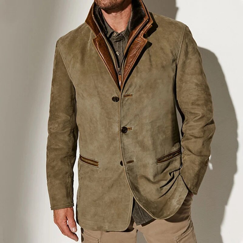 Men's vintage casual blazer jacket in khaki