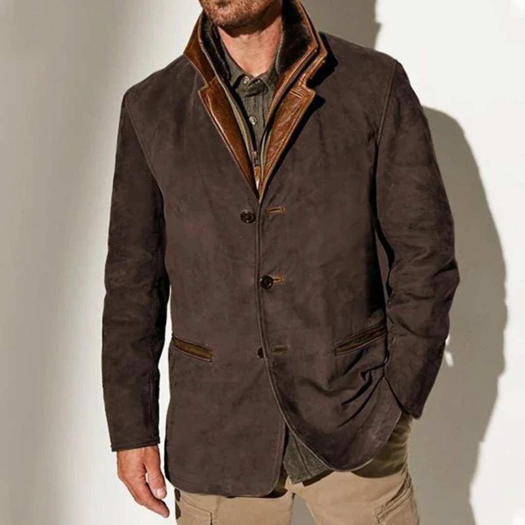 Men's vintage casual blazer jacket in dark brown — detail view