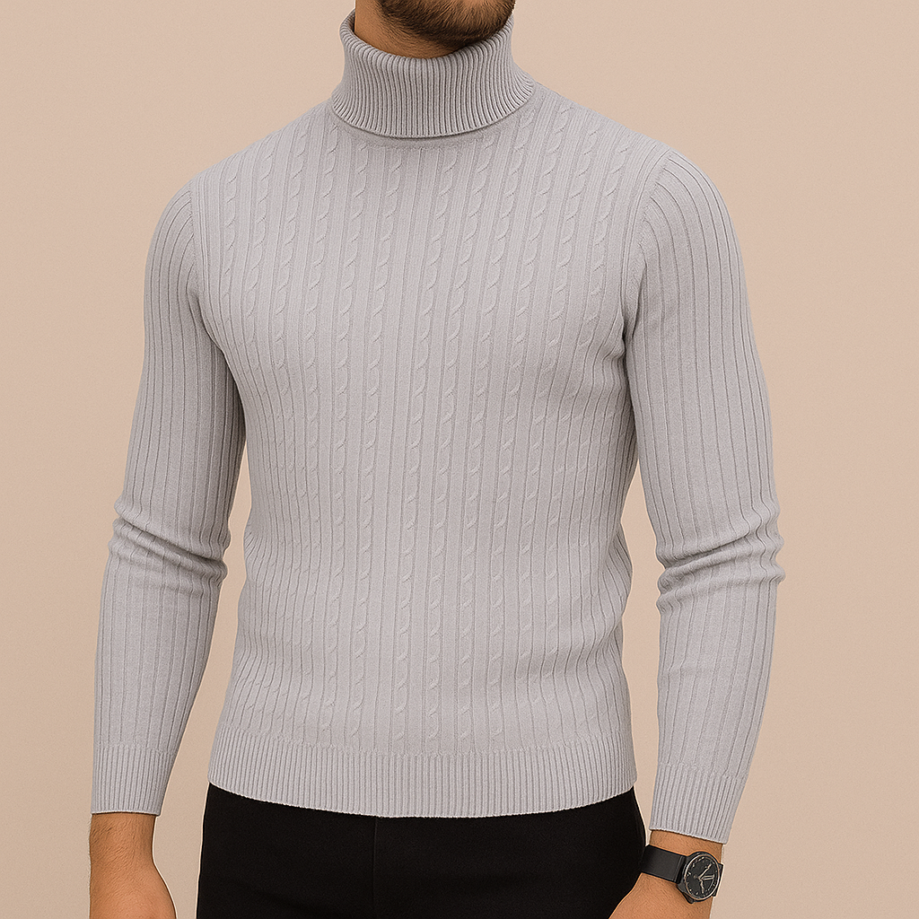 Men's slim-fit turtleneck sweater in lightgrey — alternate view