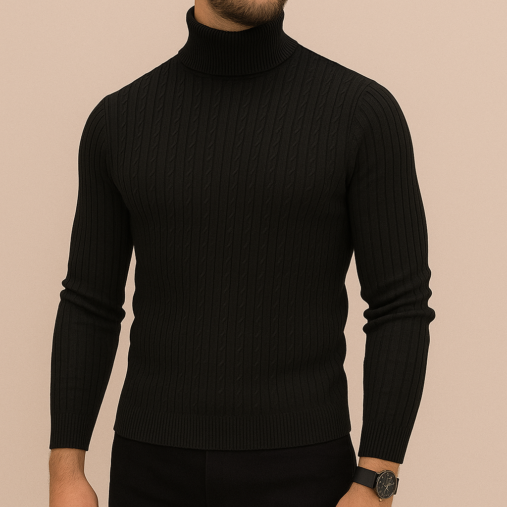 Men's slim-fit turtleneck sweater in black — additional view