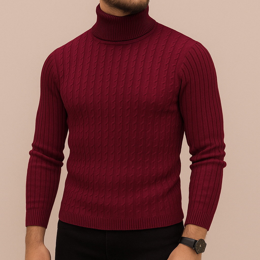 Men's slim-fit turtleneck sweater in bordeaux — additional view