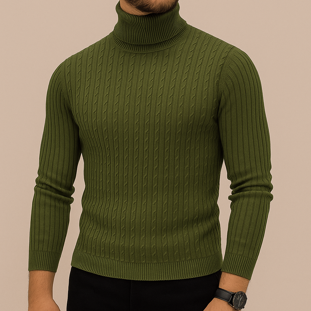 Men's slim-fit turtleneck sweater in green — additional view