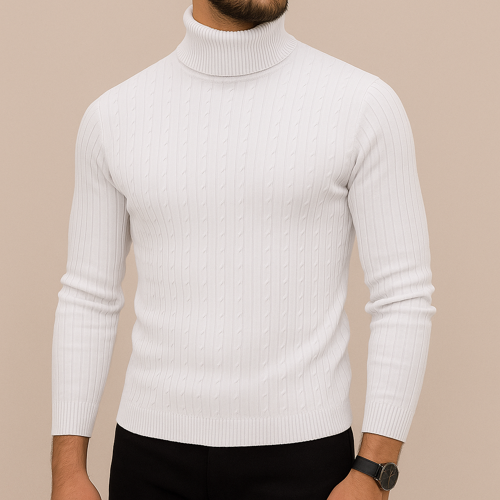 Men's slim-fit turtleneck sweater in white — additional view