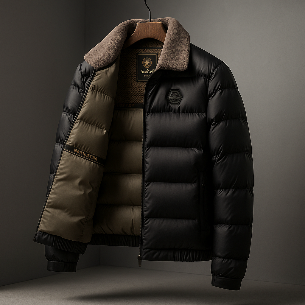 Men's insulated hooded down jacket in black — alternate view