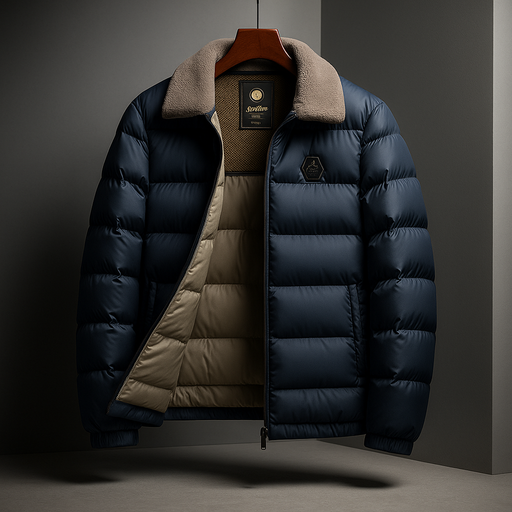 Men's insulated hooded down jacket in ocean blue — additional view