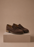 Men's suede penny dress loafers in brown
