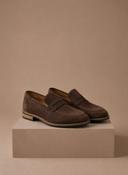 Men's suede penny dress loafers in brown