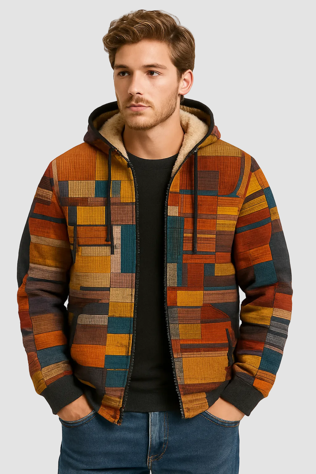 Men's fleece-lined hooded puffer gilet in orange