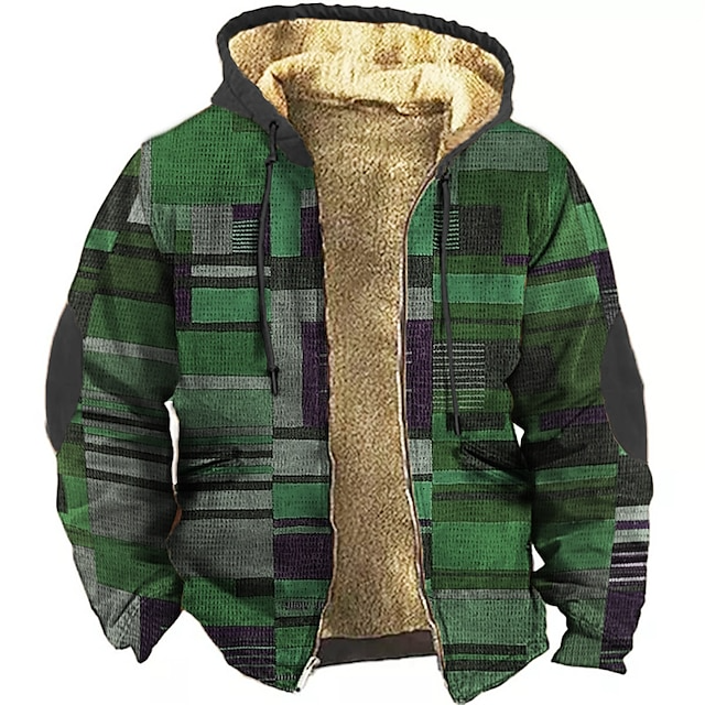 Men's fleece-lined hooded puffer gilet in green — detail view
