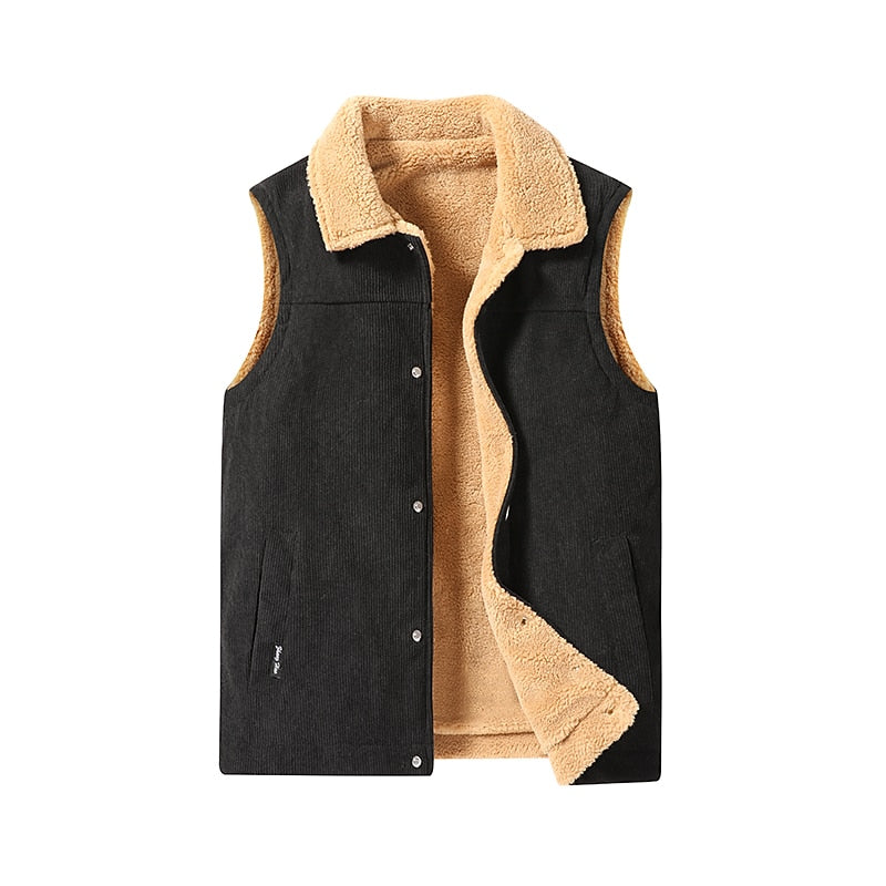 Men's sherpa-lined zip puffer vest in black — additional view