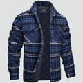 Men's checked flannel padded overshirt in dark blue — alternate view