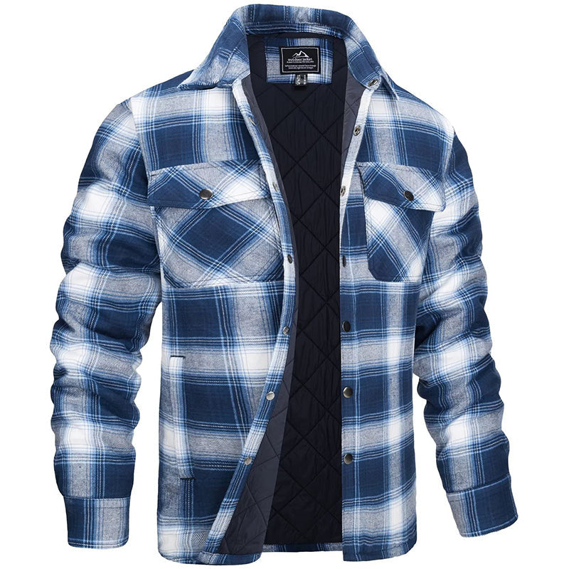 Men's checked flannel padded overshirt in light blue — additional view