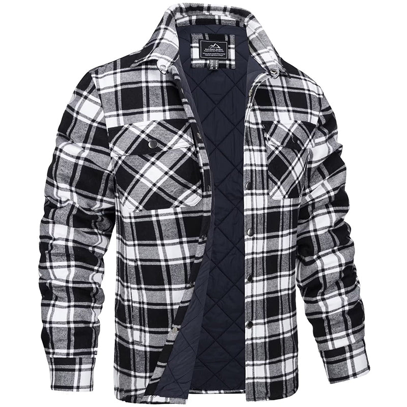Men's checked flannel padded overshirt in black — additional view