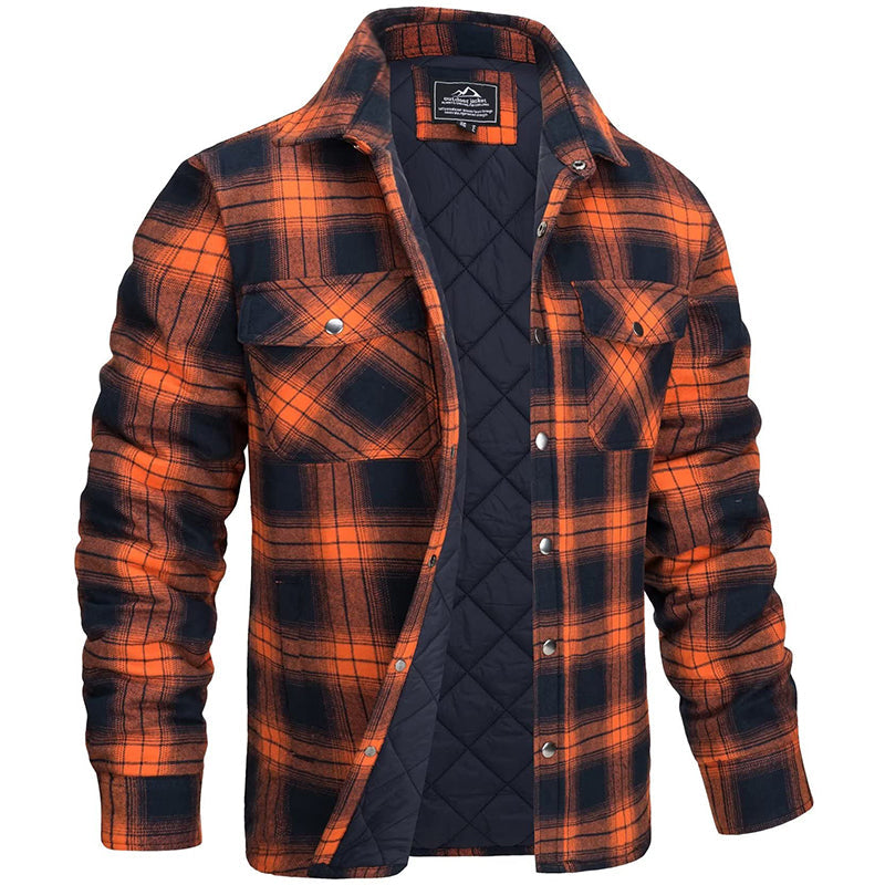 Men's checked flannel padded overshirt in orange — additional view