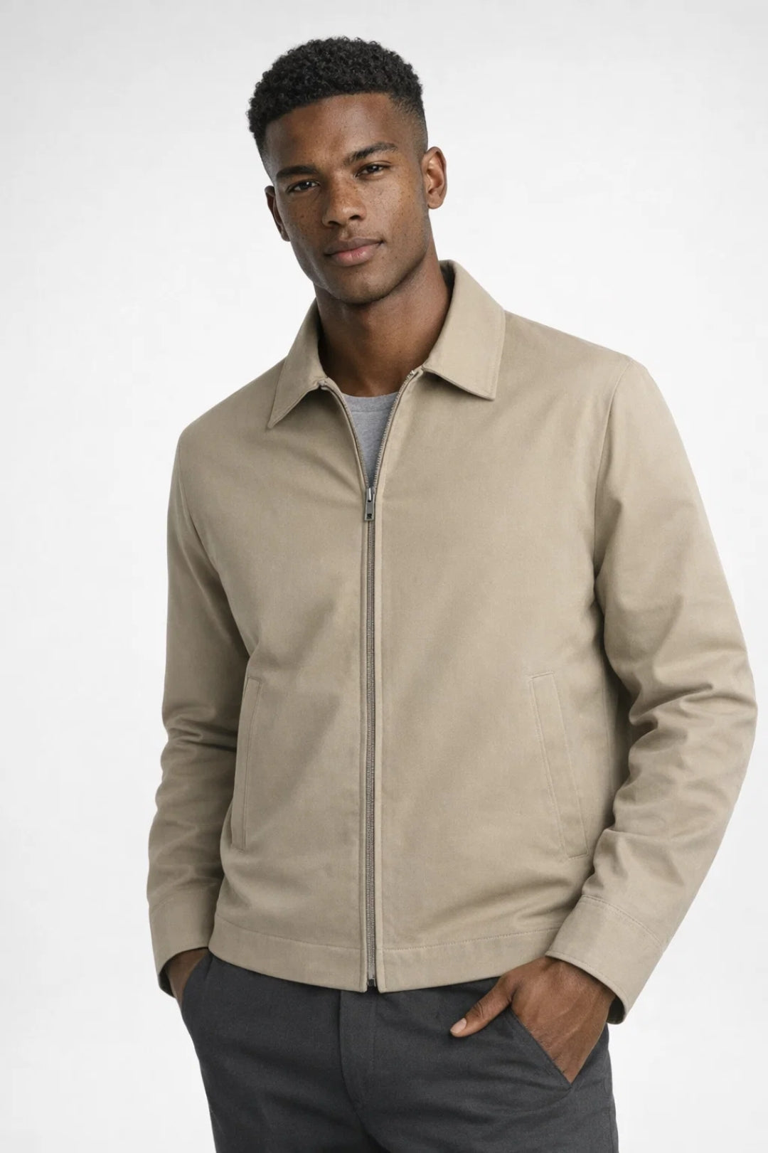 Men's slim-fit classic jacket in beige — alternate view