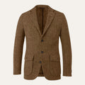 Men's single-breasted herringbone blazer in dark brown