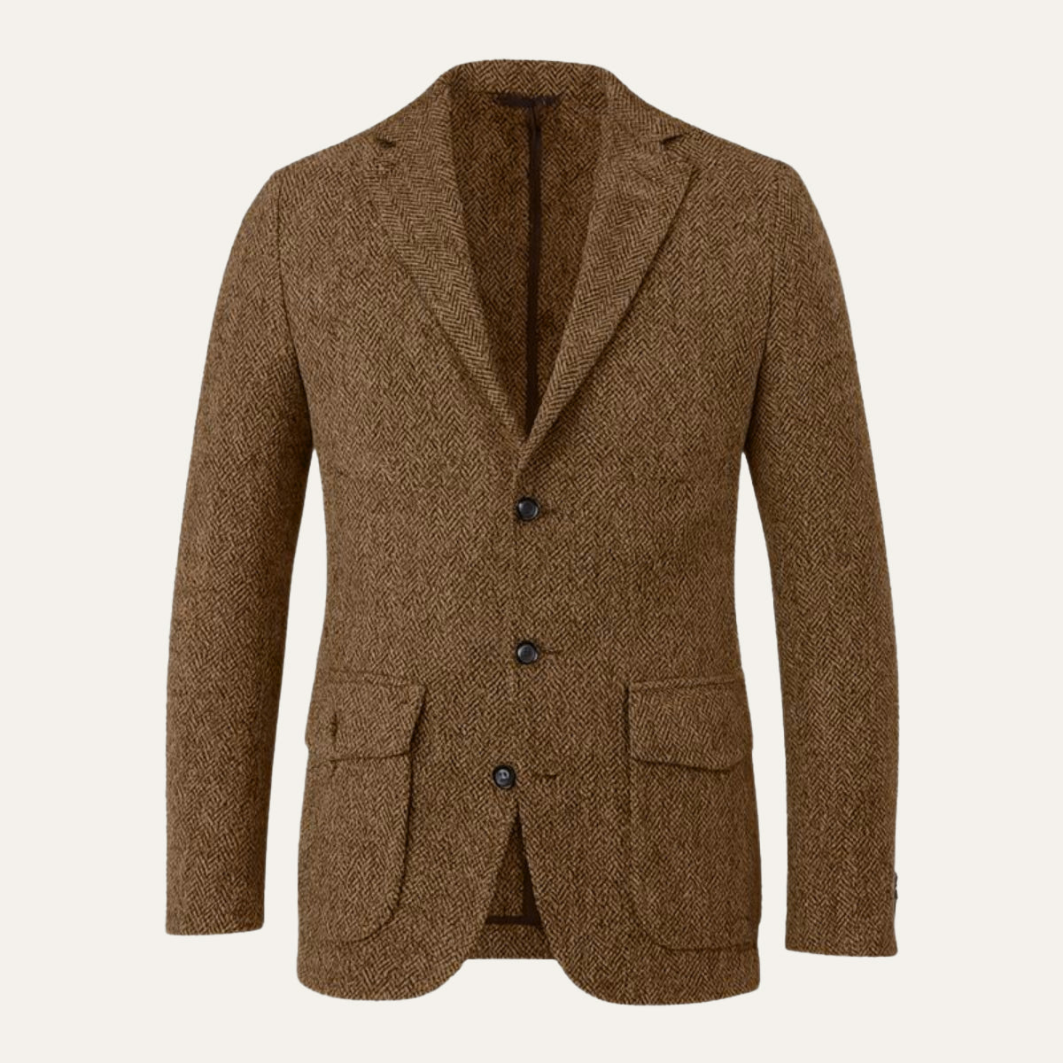 Men's single-breasted herringbone blazer in dark brown