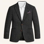 Men's single-breasted herringbone blazer — detail view