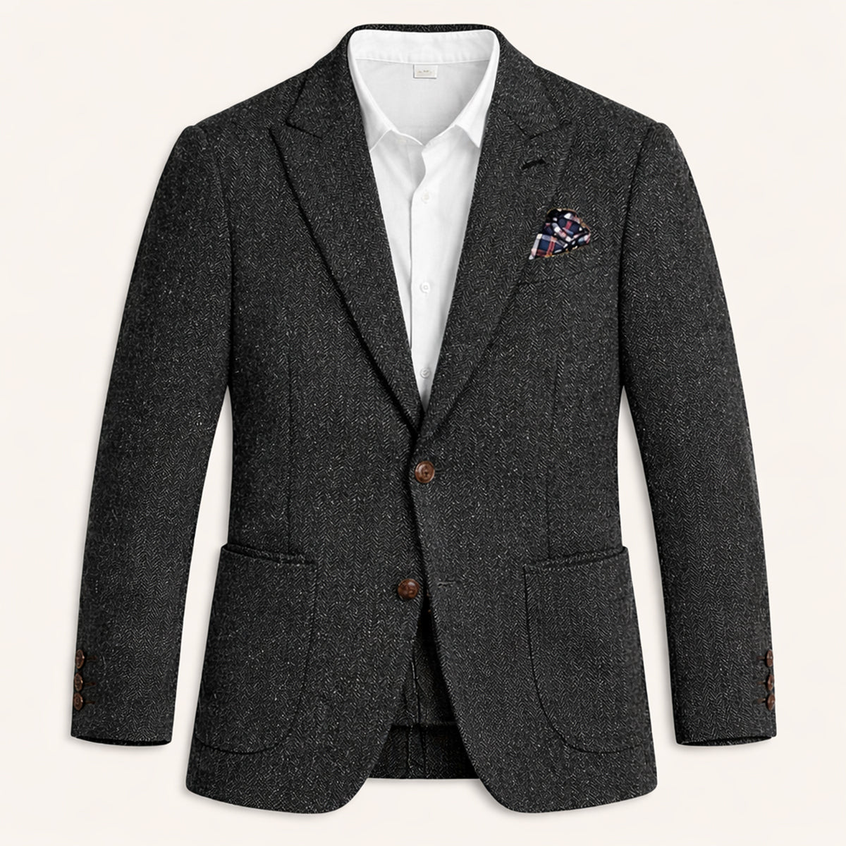Men's single-breasted herringbone blazer — detail view