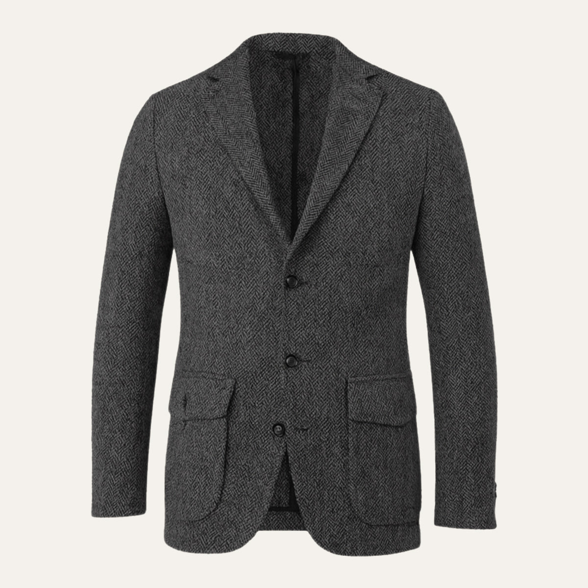 Men's single-breasted herringbone blazer in dark gray — additional view