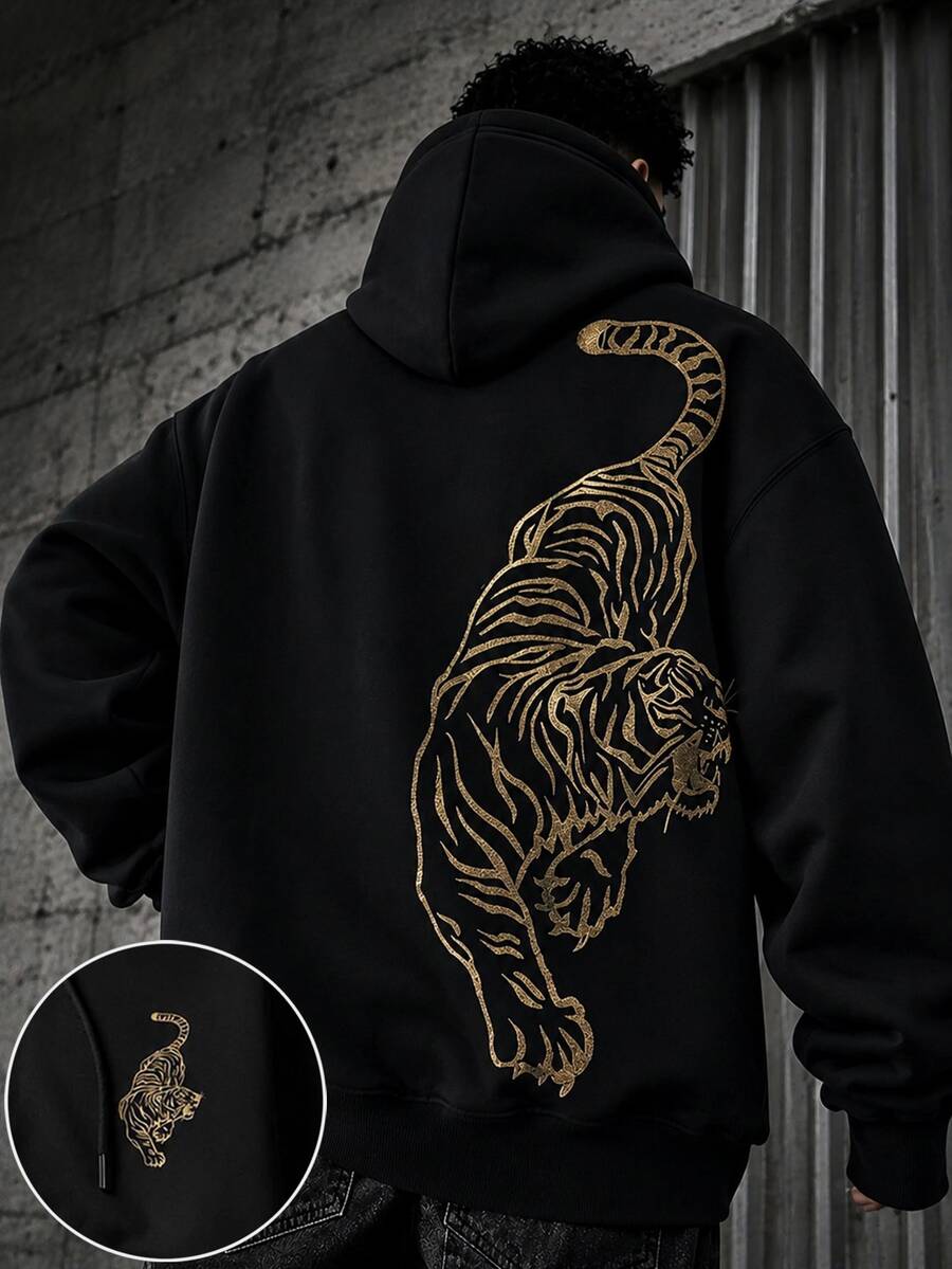 Men's zip-up hooded sweatshirt in black — additional view