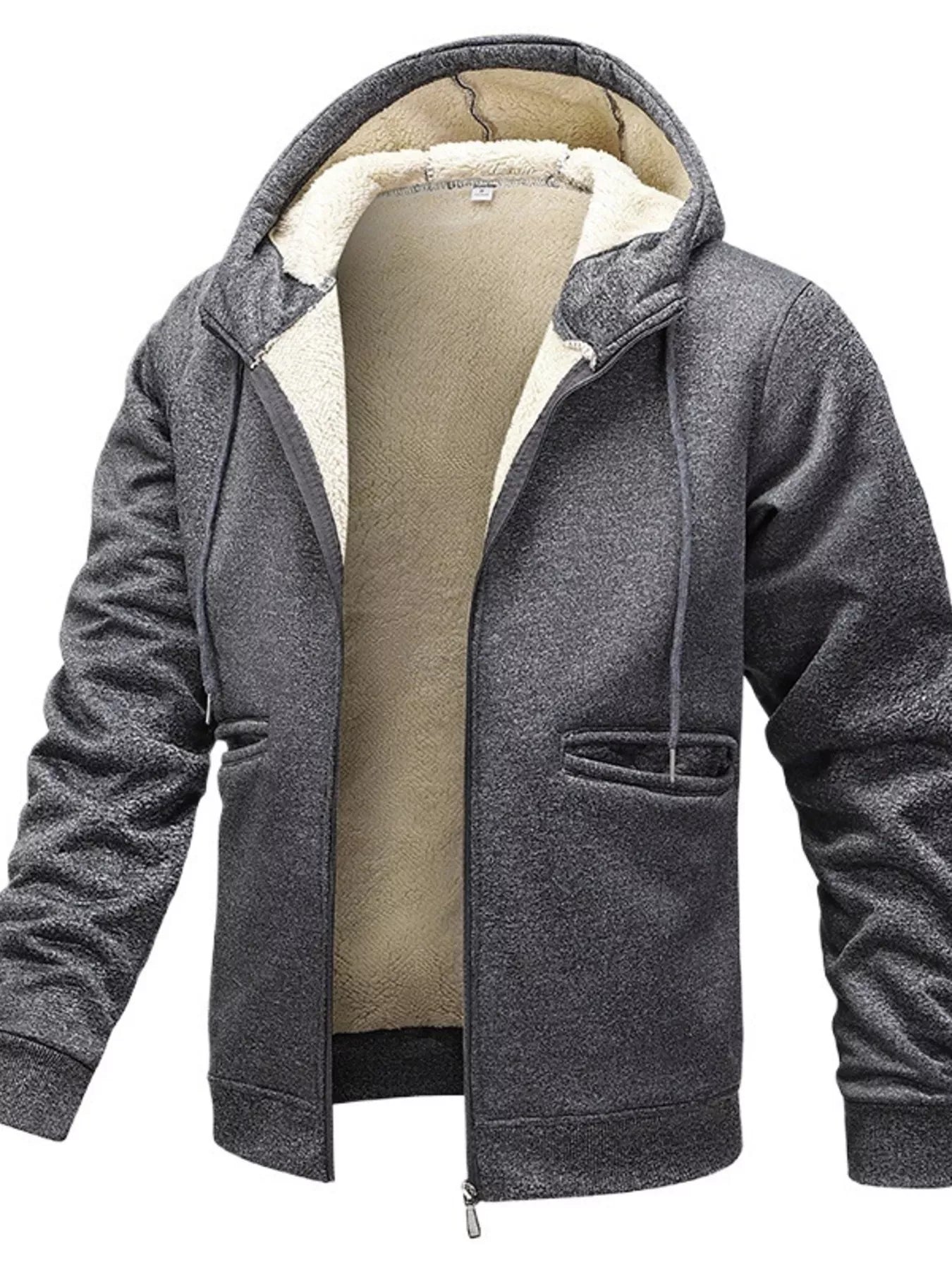 Men's zip-up fleece-lined hoodie in dark gray