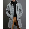Men's zip-up hooded knit overcoat in light gray