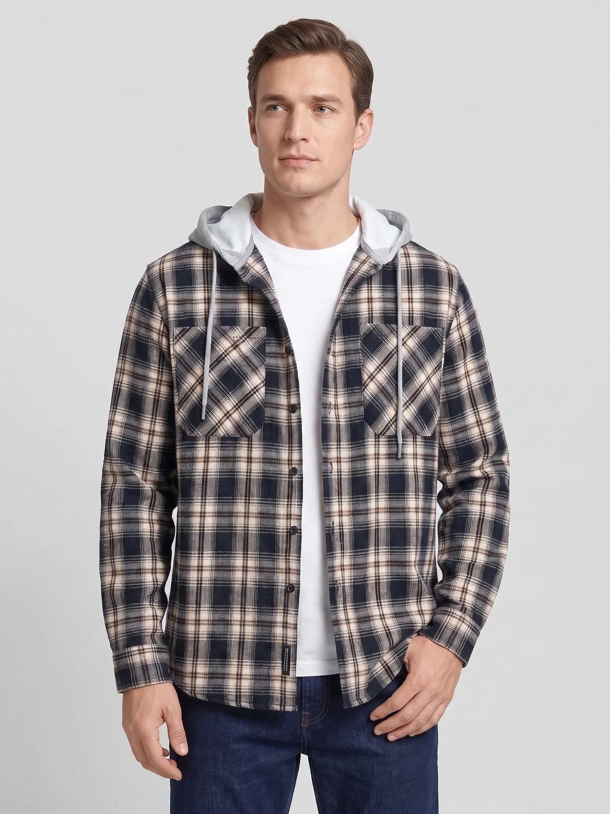 Men's hooded plaid flannel jacket — additional view