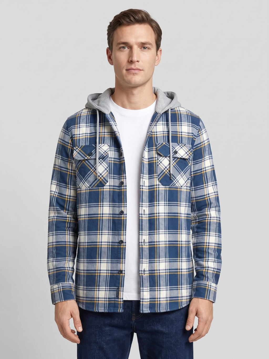 Men's hooded plaid flannel jacket