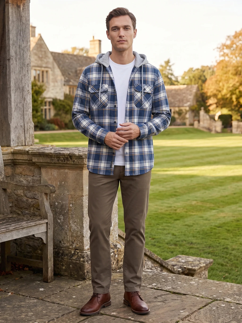 Men's hooded plaid flannel jacket — additional view