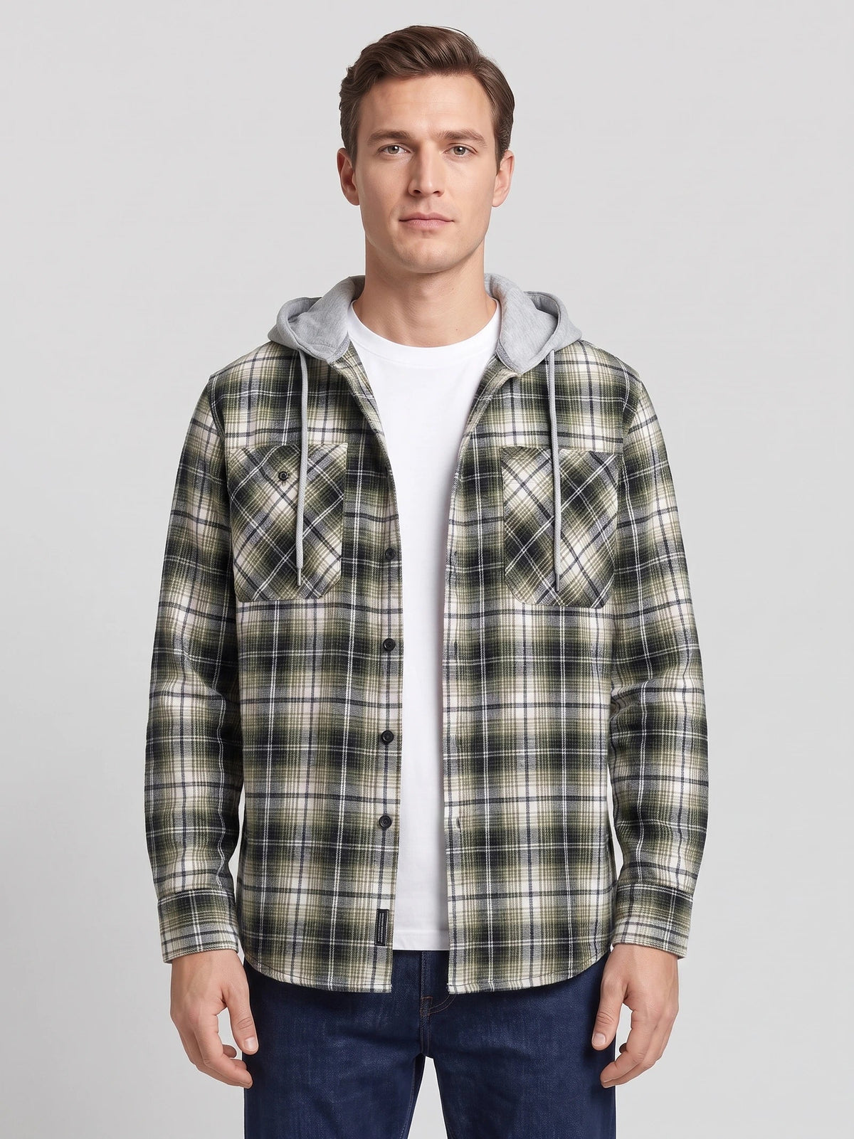 Men's hooded plaid flannel jacket — additional view