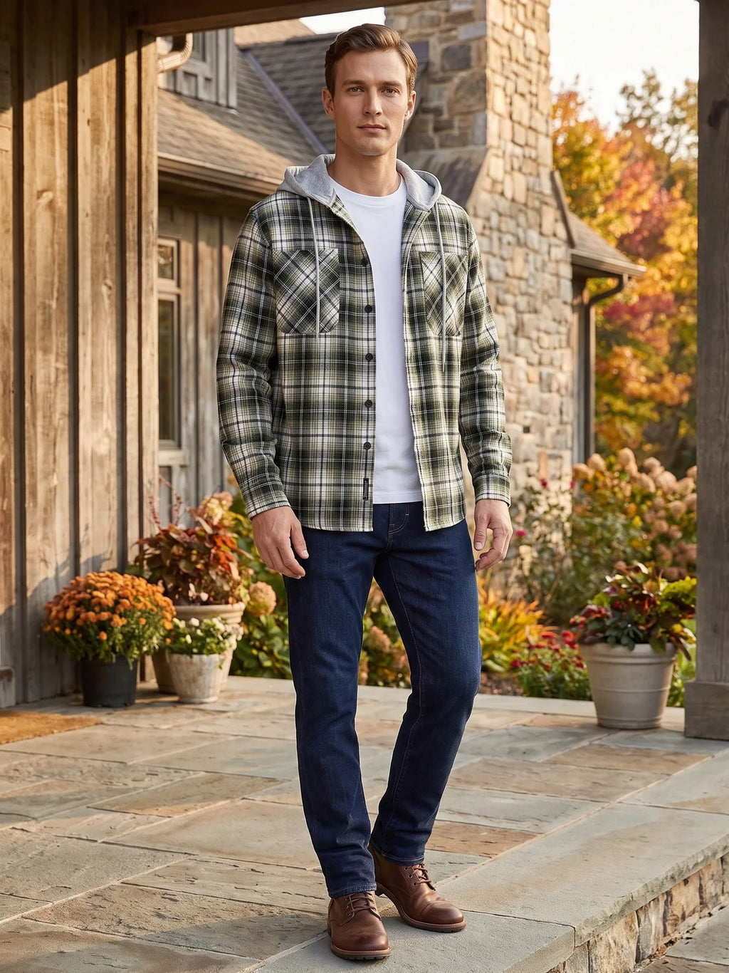 Men's hooded plaid flannel jacket — additional view