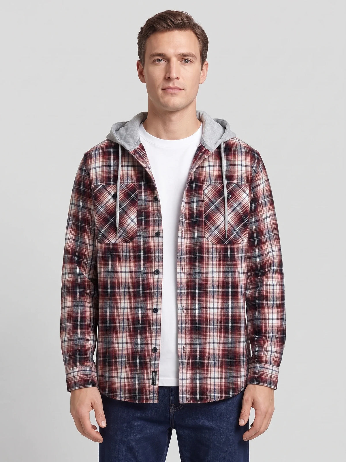 Men's hooded plaid flannel jacket — additional view