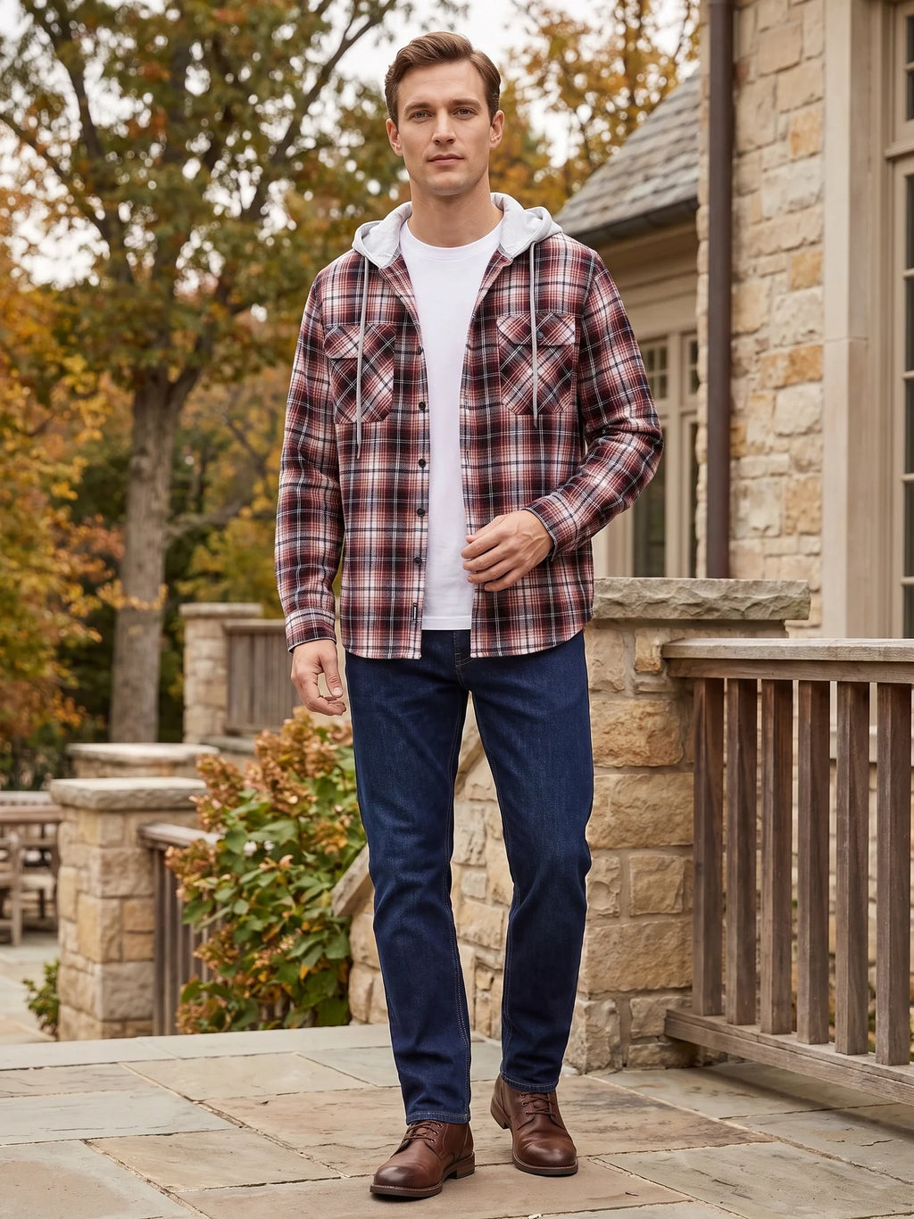 Men's hooded plaid flannel jacket — additional view