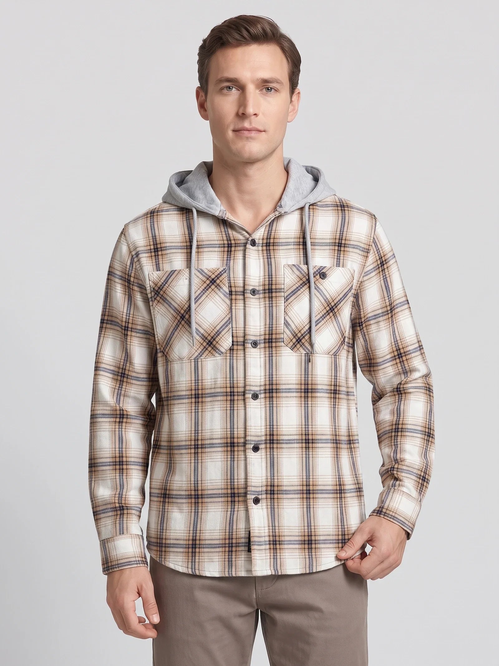 Men's hooded plaid flannel jacket — additional view