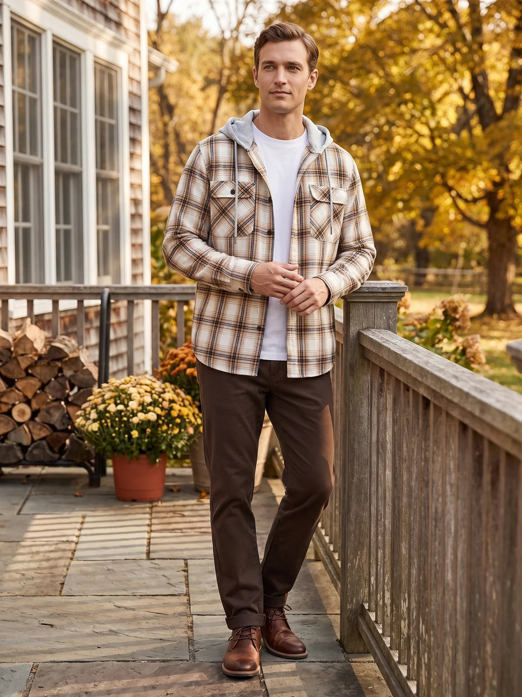 Men's hooded plaid flannel jacket — additional view
