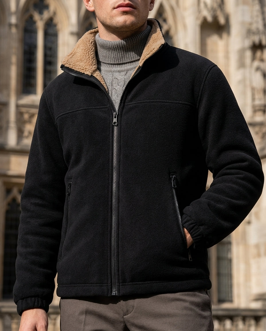 Men's fleece-lined full-zip jacket in black — alternate view