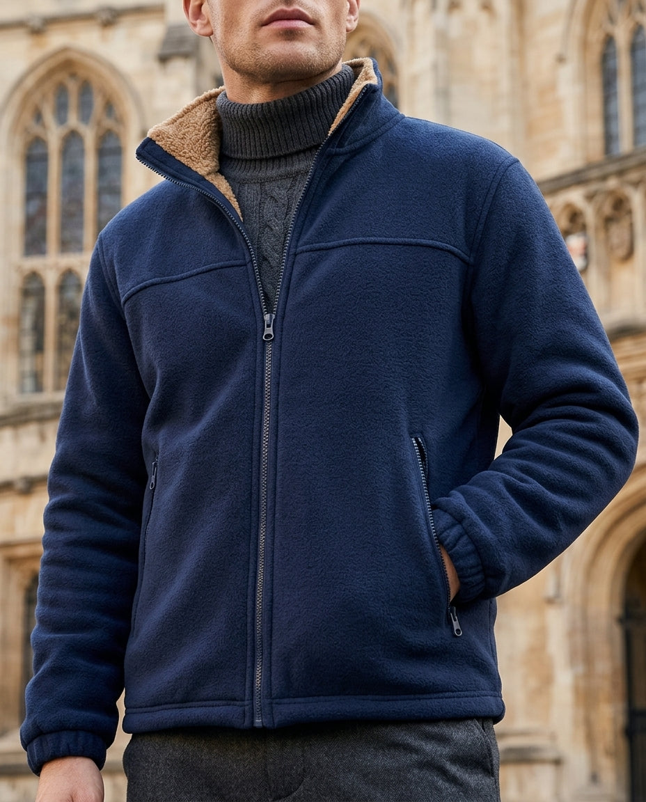 Men's fleece-lined full-zip jacket in navy blue — additional view