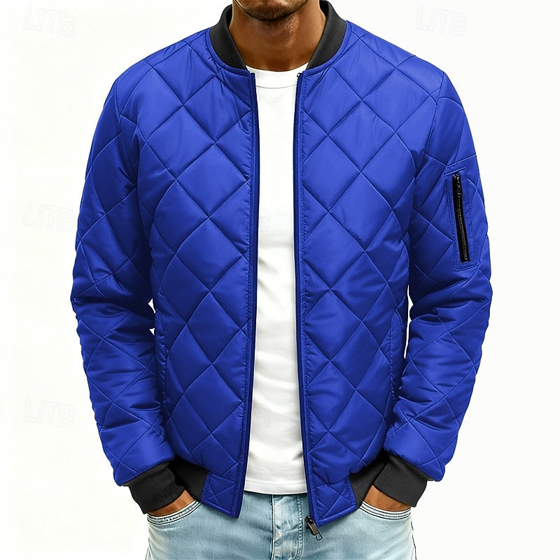 Men's quilted varsity bomber jacket in royal blue — alternate view