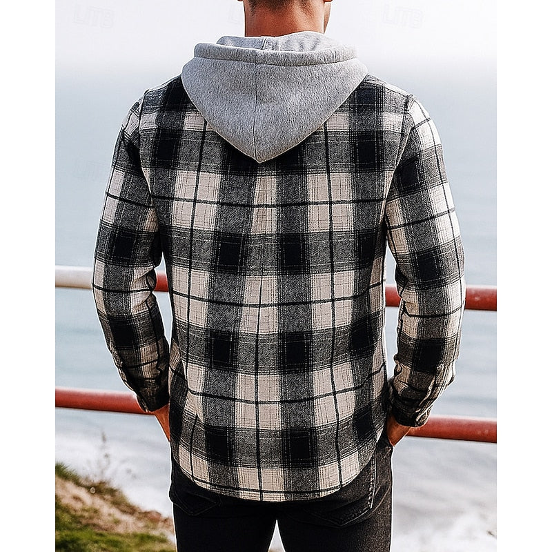 Men's checked hooded shacket — alternate view