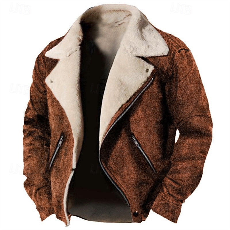 Men's fleece-lined rugged winter jacket in brown