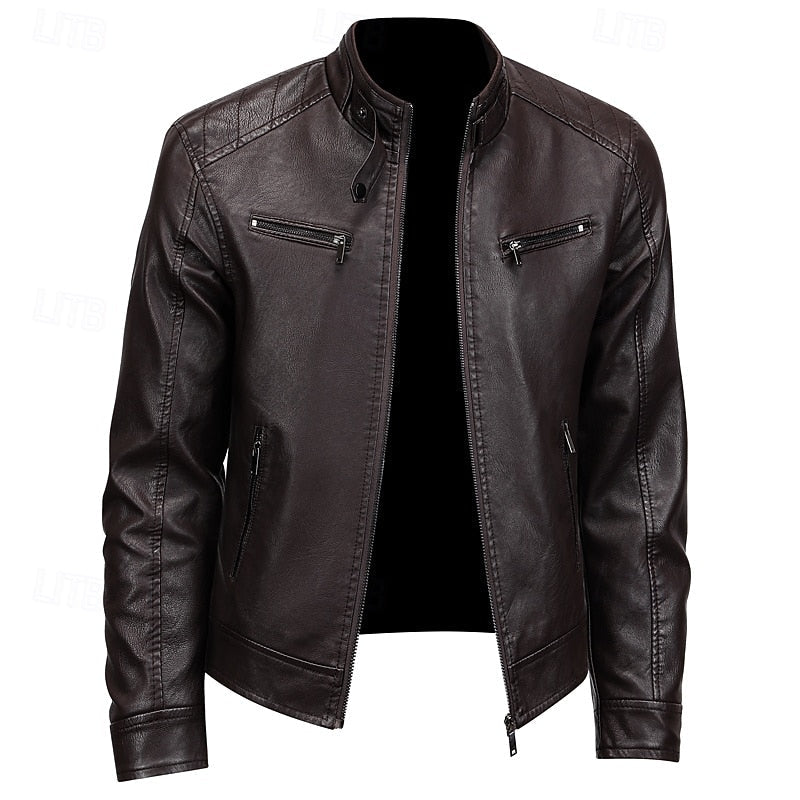 Men's classic cafe racer biker jacket in brown